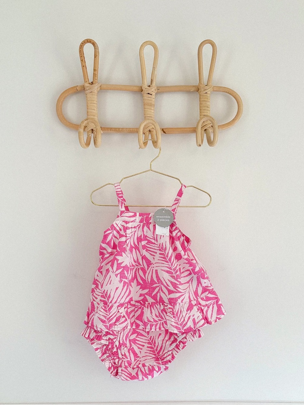 GAP Pink and White Tropical Print Baby Romper Set